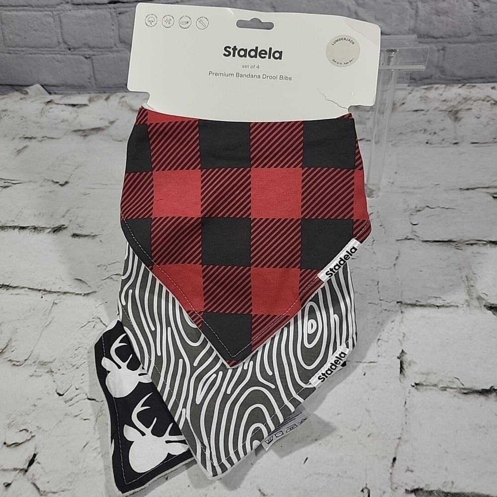 Stadela Bandana Drool Bibs Lumberjack Pack Of 3 (4Pack Missing 1) New On Card